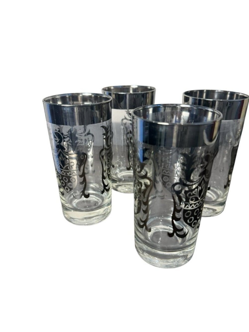 Vintage Kimiko Silver Knight Shield Highball Drinking Glasses Set of 4  Signed